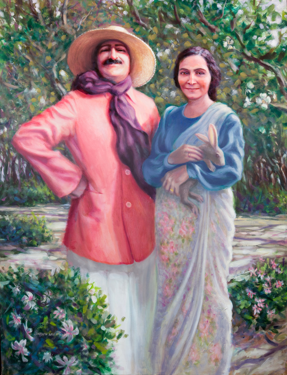 1994-1_Baba-and-Mehera-with-Rabbit-(94-1)-Oil-52x40-(Caren-Haas)